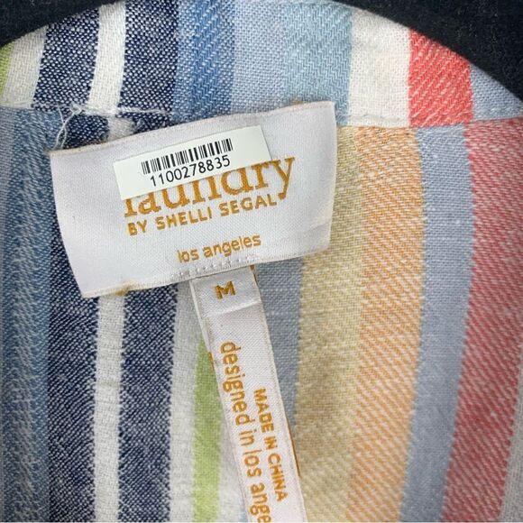 Laundry by Shelli Segal Rainbow Stripe Linen Blend Button Down Top - Picture 4 of 5
